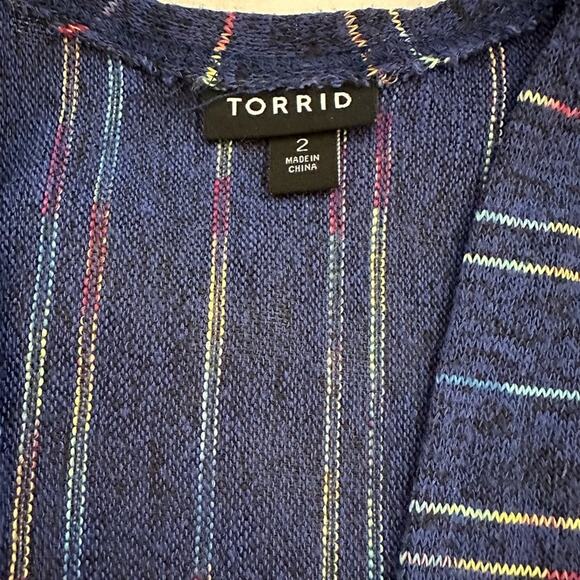 Torrid Open Lightweight Cardigan Blue Multi Rainbow Stripe Long Sleeve Sz 2 = 2X - Picture 4 of 9